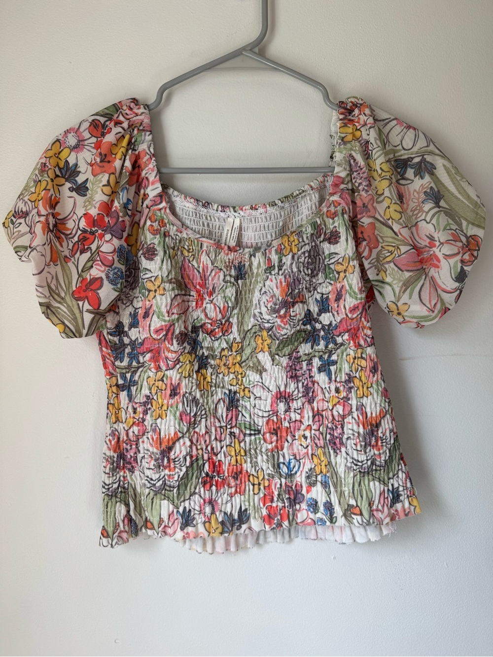 Anthropologie Smocked Floral Stretch Top XXS